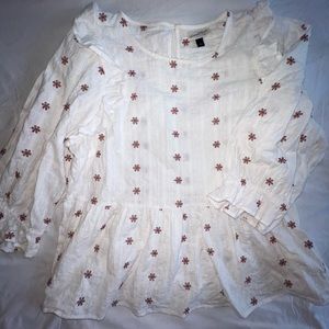 White Flower Embroidered Blouse- Large